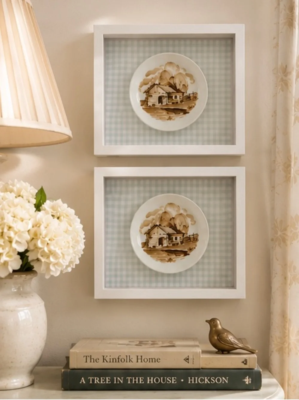 Framed Plate Wall Art Pair - White Frame with Cream Accents